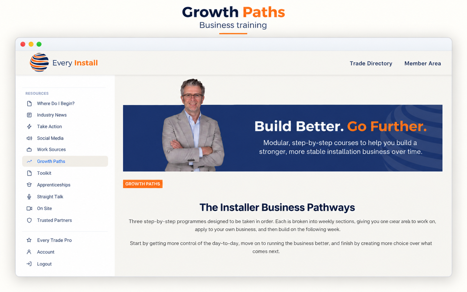Every Install Growth Paths business training page